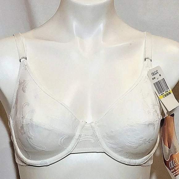 Olga 33184 Sheer Tapestry Lace Underwire Full Coverage Bra 36C White NWT - Picture 1 of 10